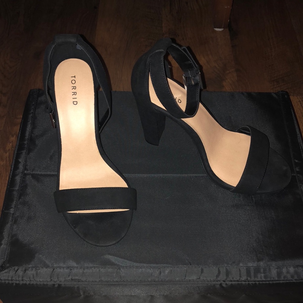 black suede tapered heel